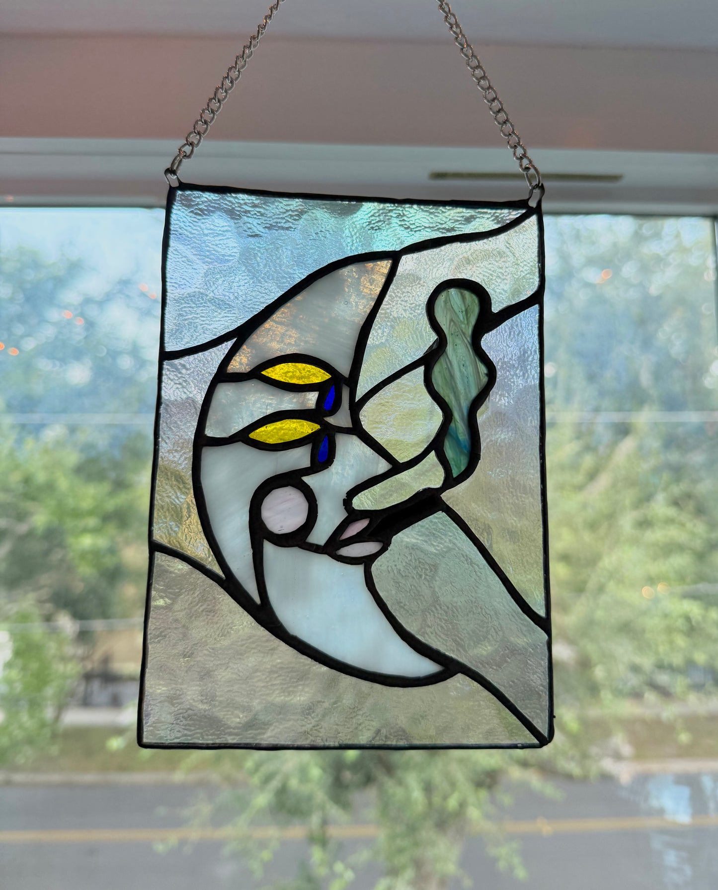 Moon Face Stained Glass Panel