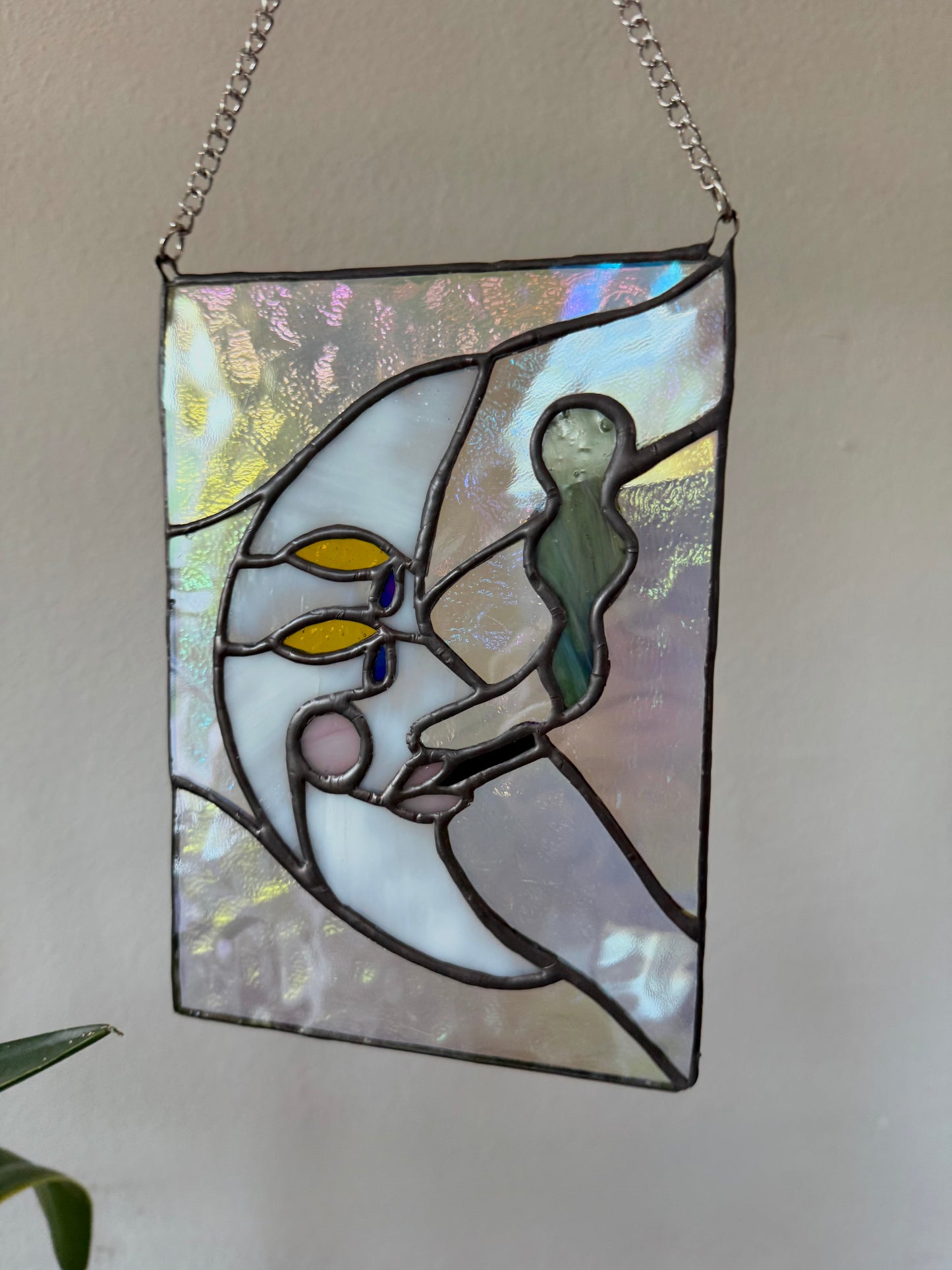 Moon Face Stained Glass Panel