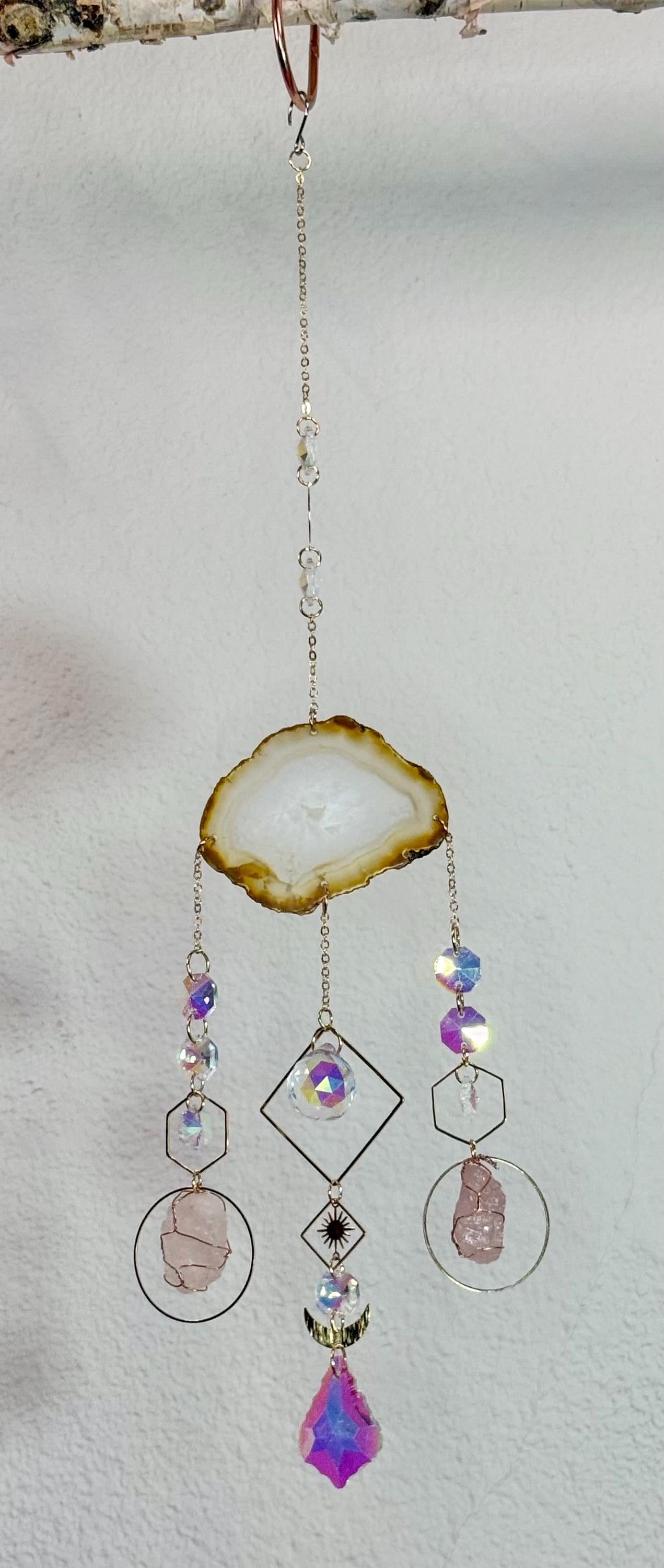 Rose Quartz & Agate Crystal Suncatcher