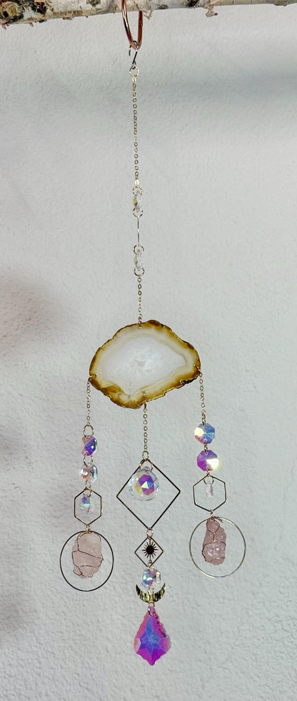 Rose Quartz & Agate Crystal Suncatcher