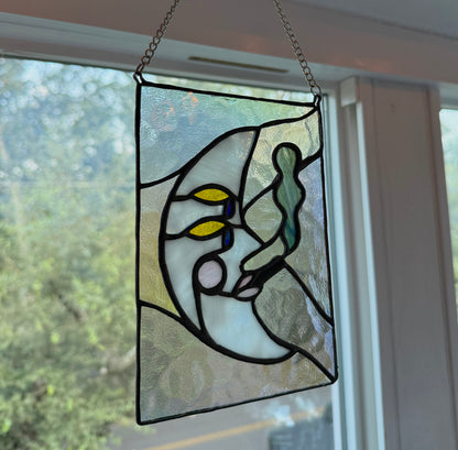 Moon Face Stained Glass Panel