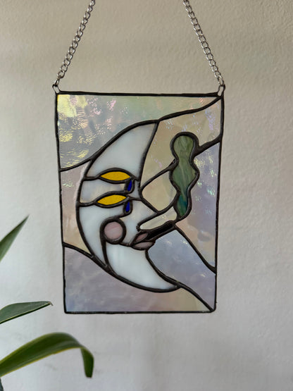 Moon Face Stained Glass Panel