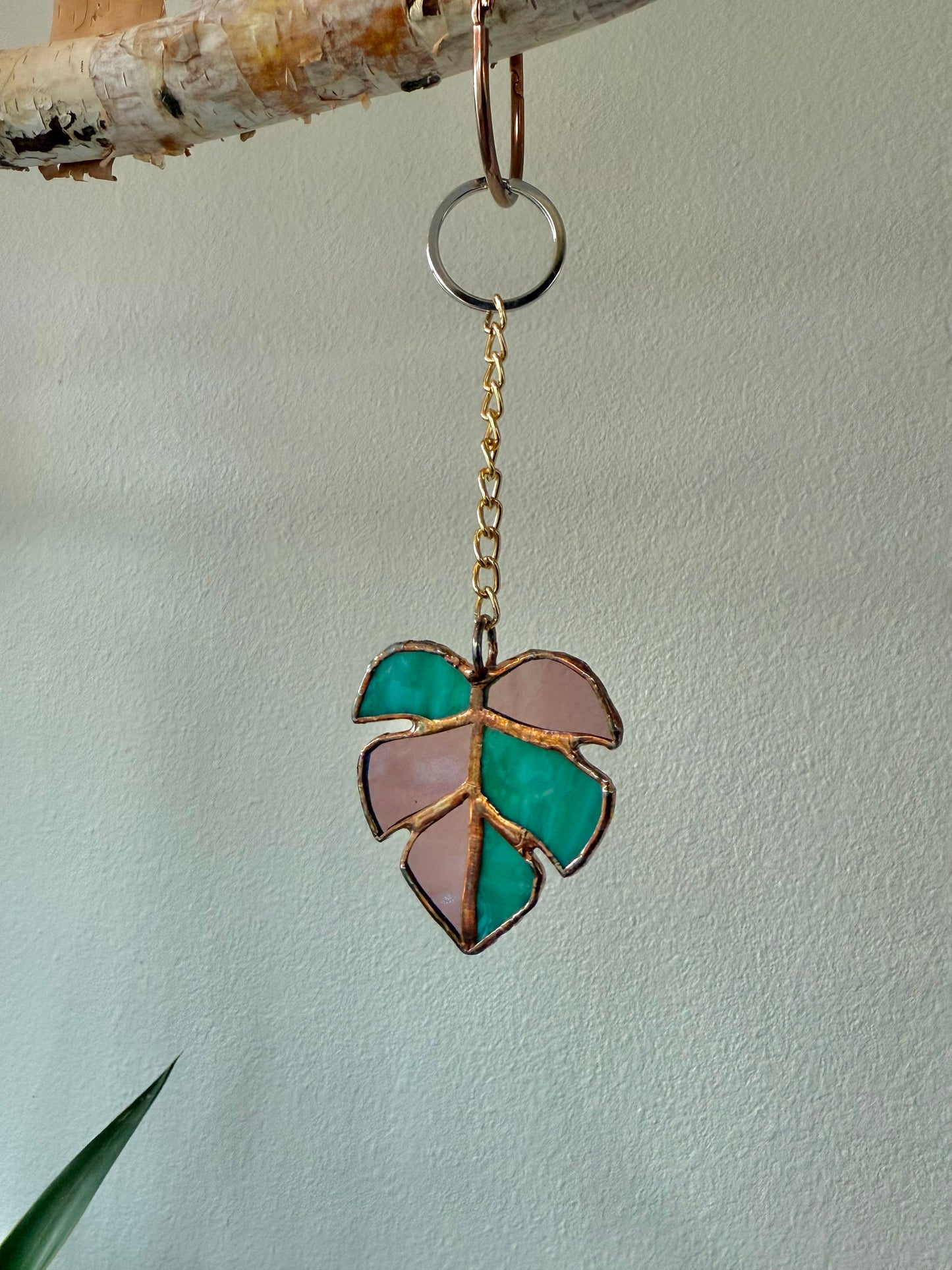 Blush Monstera Leaf Keychain