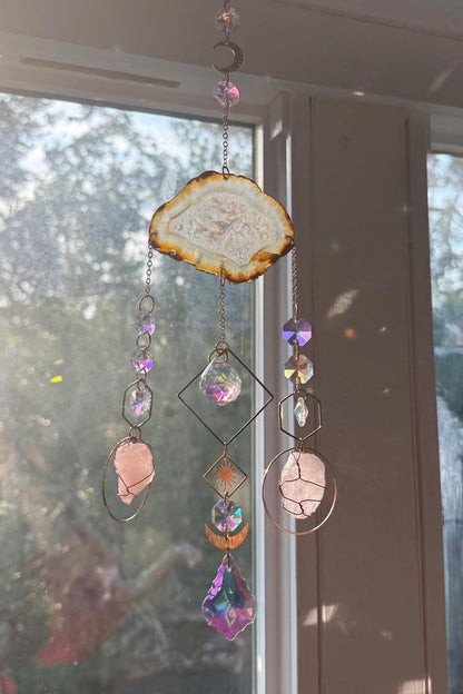 Rose Quartz & Agate Crystal Suncatcher