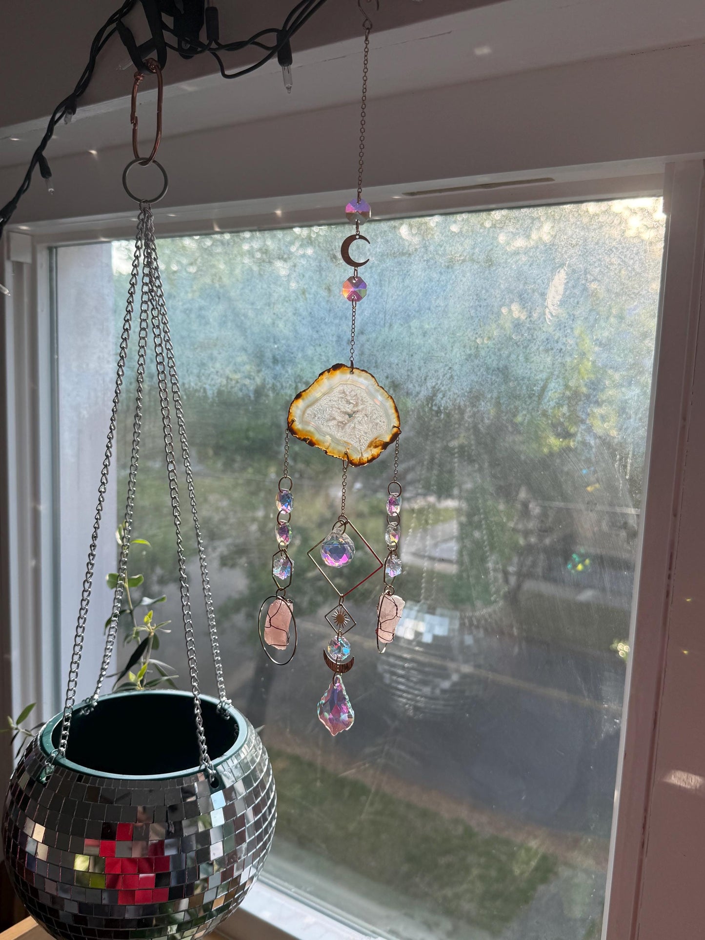 Rose Quartz & Agate Crystal Suncatcher