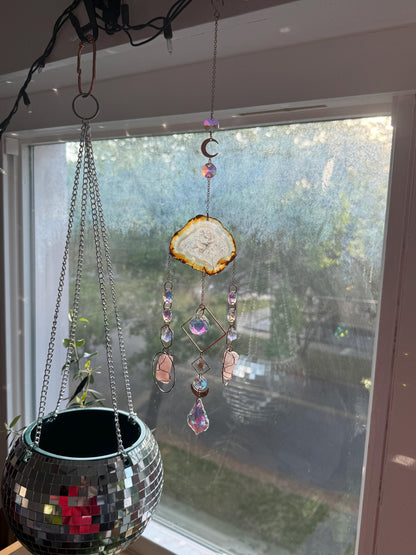 Rose Quartz & Agate Crystal Suncatcher