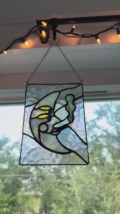 Moon Face Stained Glass Panel